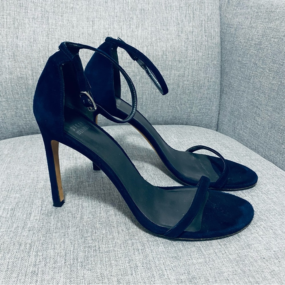 Stuart Weitzman Black Suede Ankle-Strap Sandals